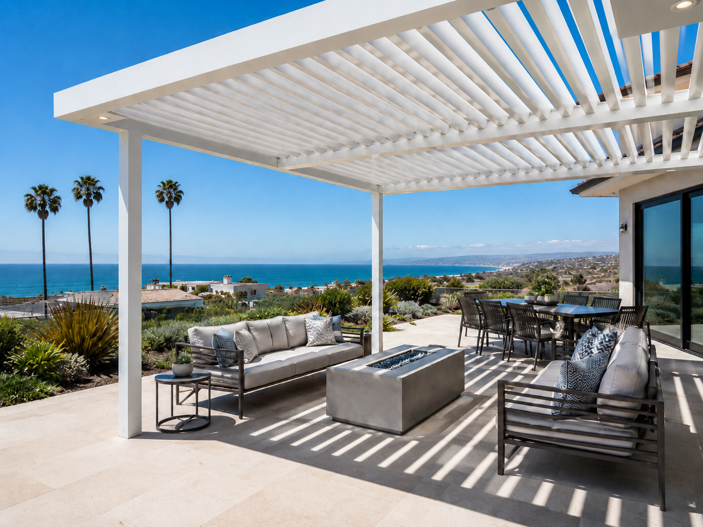 white aluminum pergola for Irvine HOA community patio