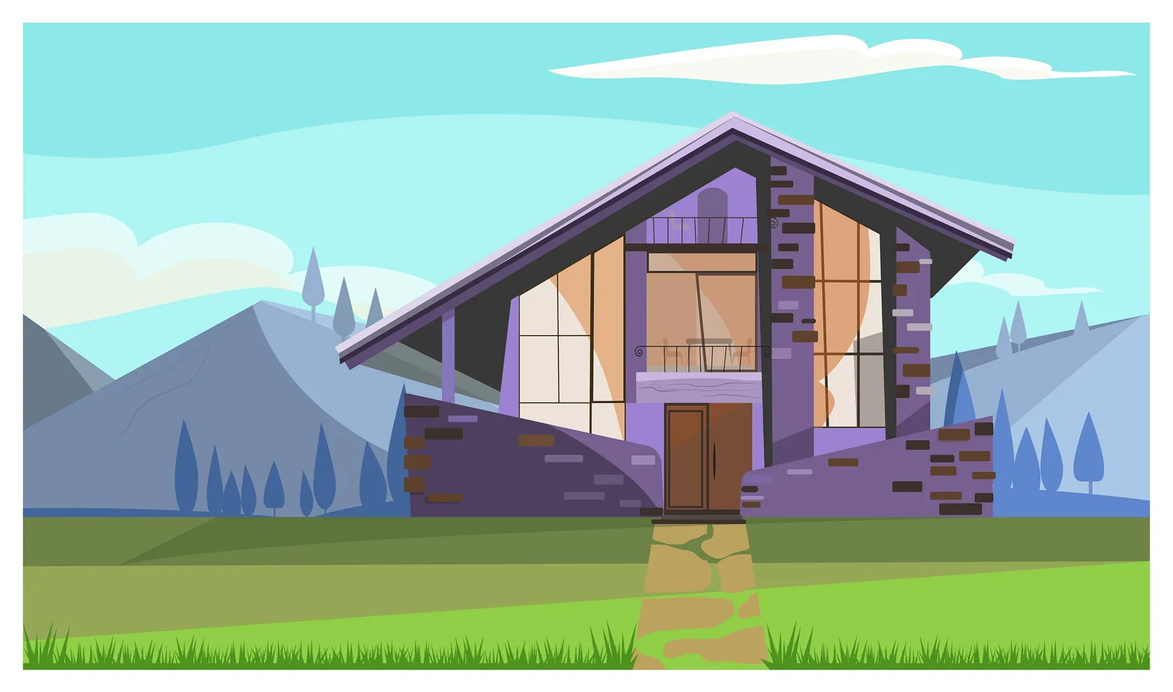 Современный каменный коттедж с панорамными окнами