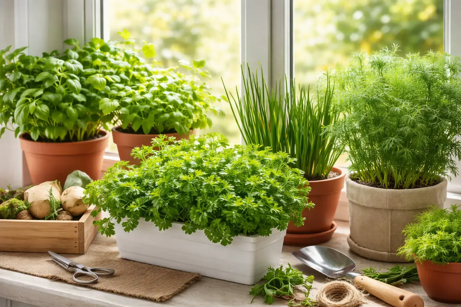 Зелень на подоконнике