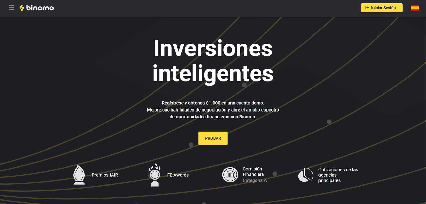 Página de inicio de Binomo