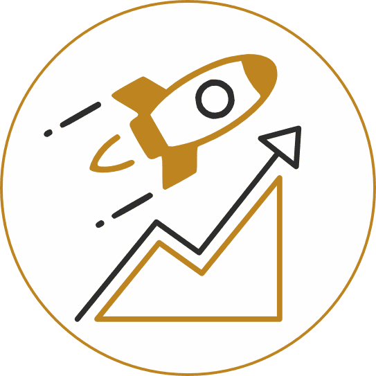 Круговая иконка с ракетой и графиком роста