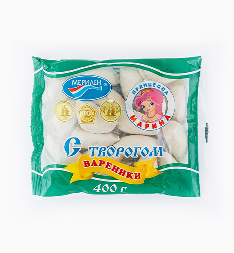 Вареники «С творогом» Принцесса Марина от производителя Мерилен — замороженные полуфабрикаты с творогом. Упаковка: 400 гр.