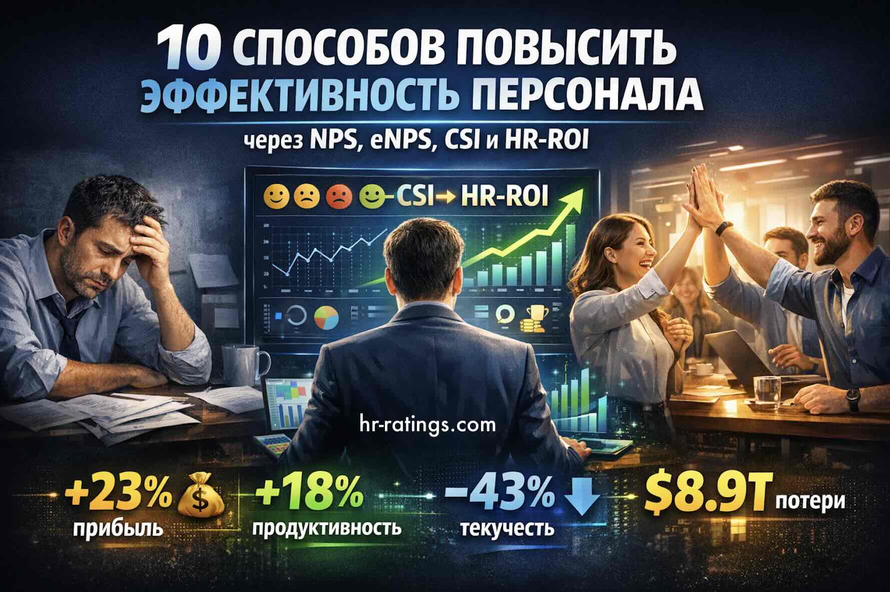 10 способов повышения эффективности персонала через связь показателей NPS, eNPS, CSI и HR-ROI