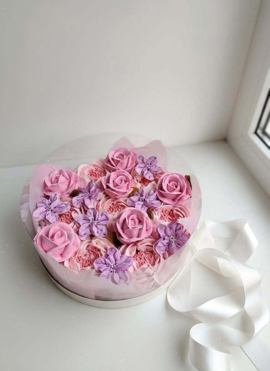 Художественные цветы из зефира в коробке аквариум, диаметр 25 см 2