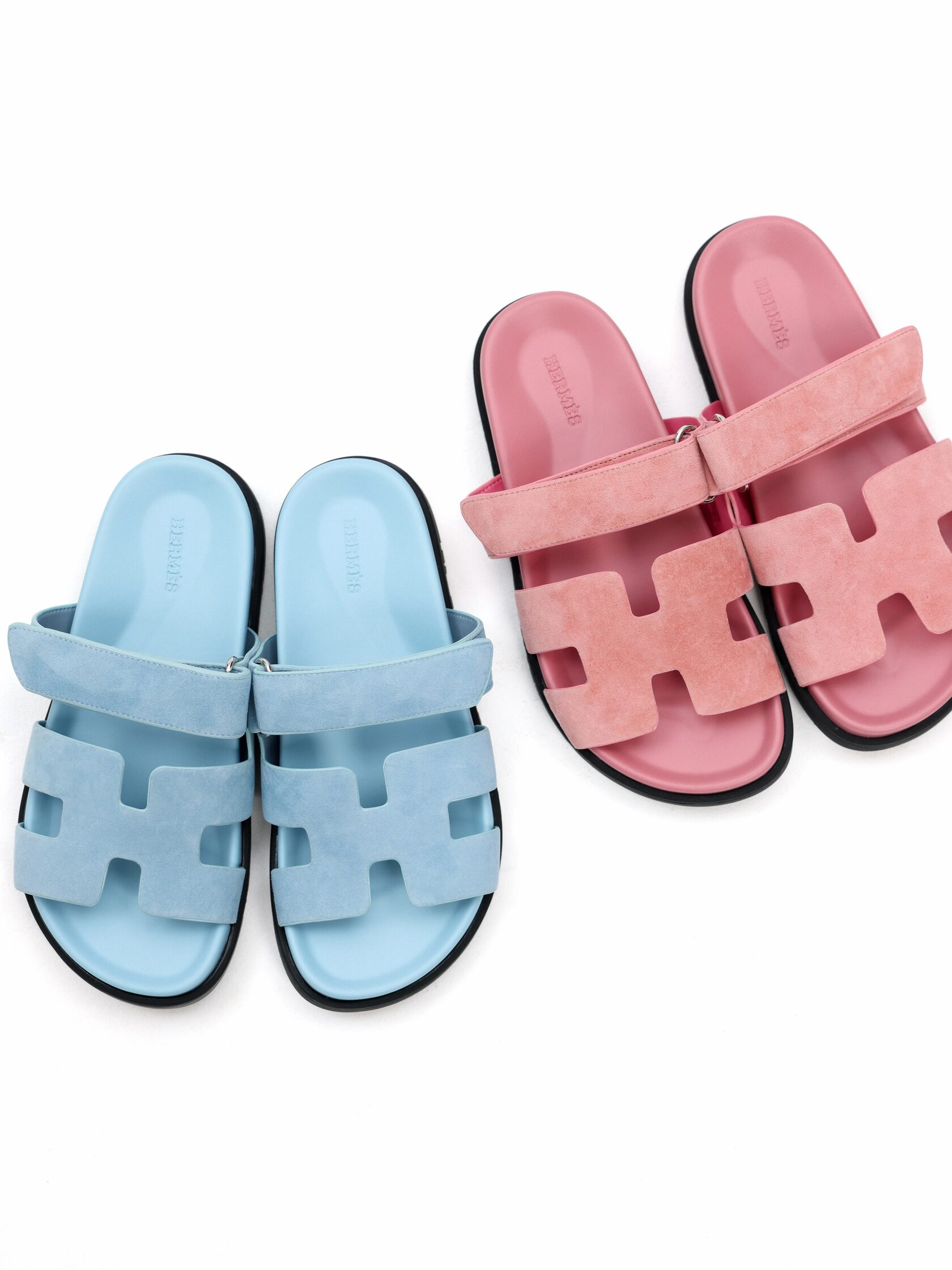 HERMES Chypre Sandals Suede Bleu Tonnerre