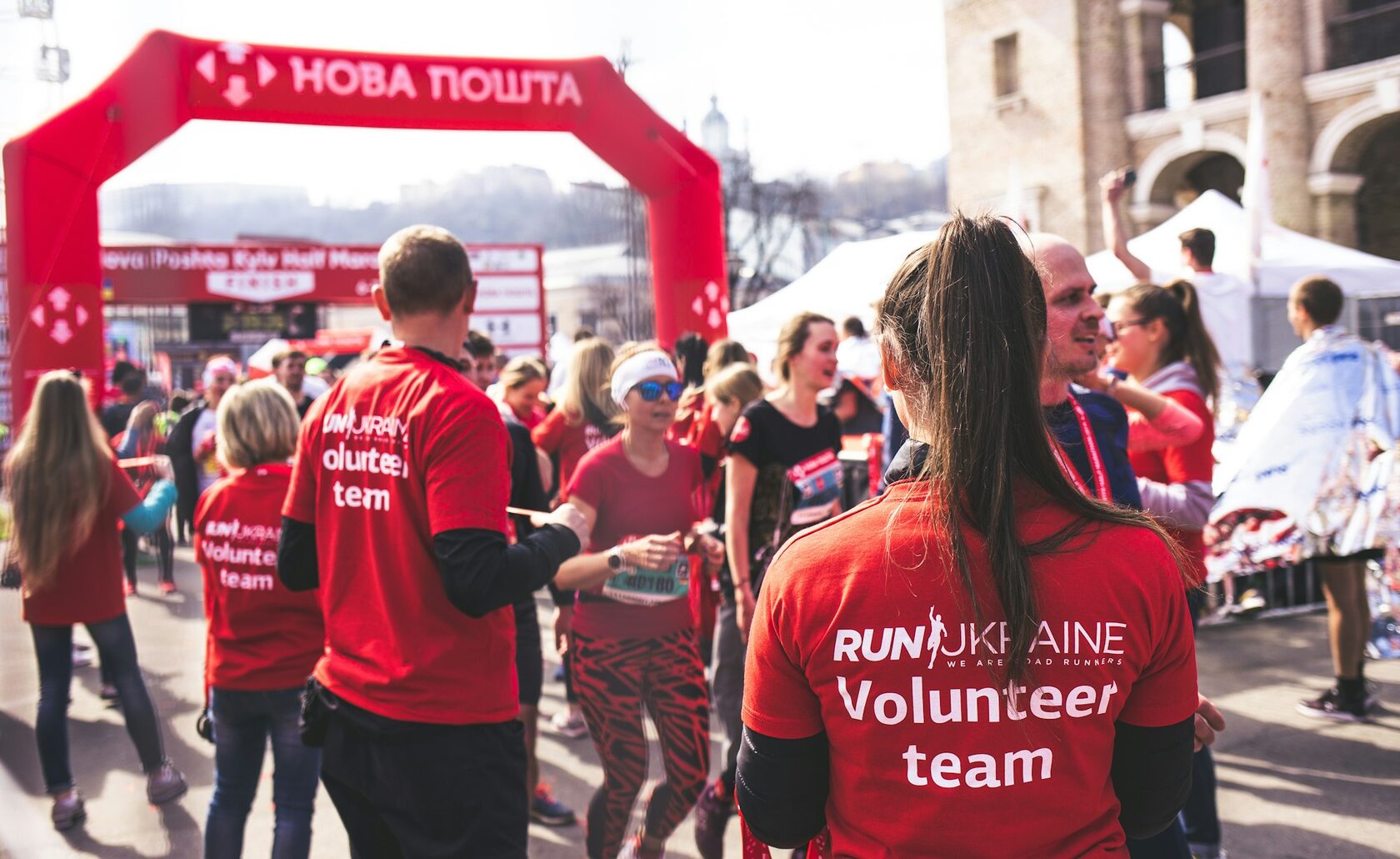 volunteers at a running event