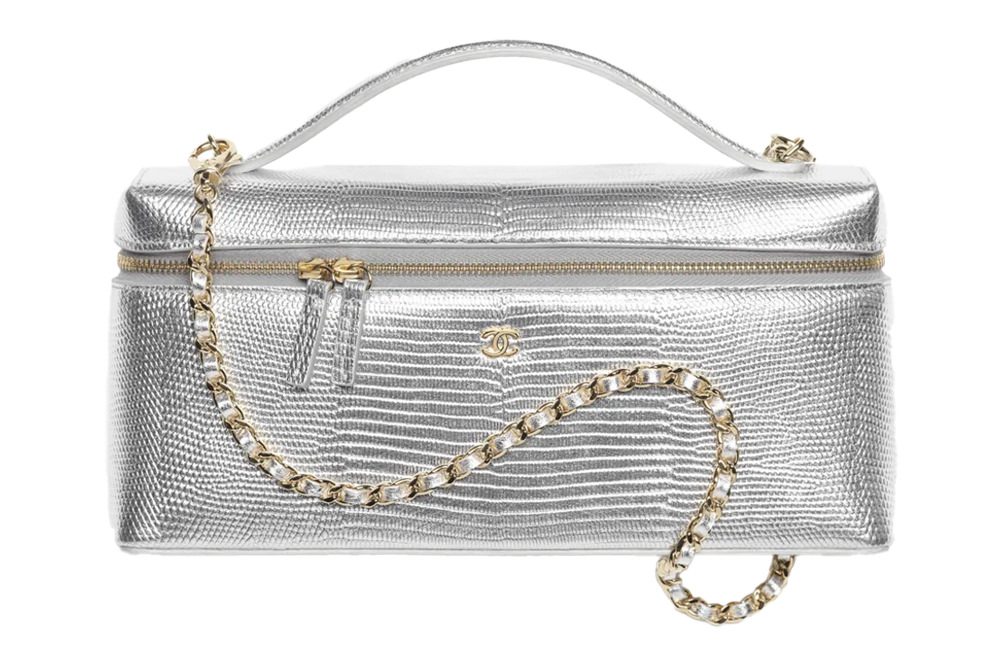 Chanel Vanity Chain Embossed Lizard Silver