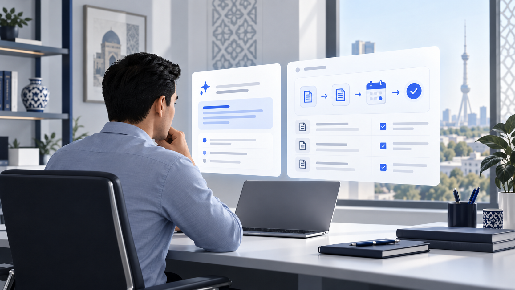 A business owner compares a one-off tax answer with an ongoing accounting process for documents and deadlines.