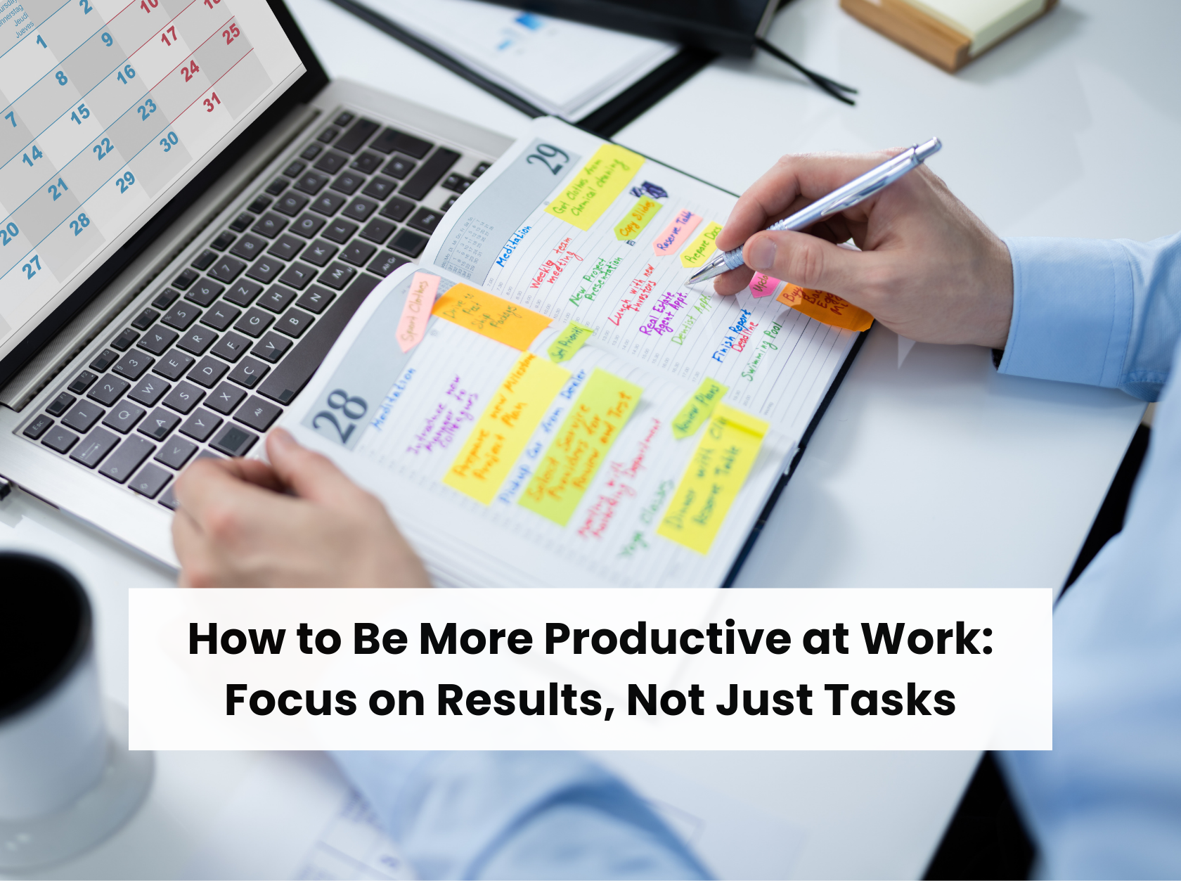 Business professional in an office setting focusing on high-impact tasks to boost productivity and achieve results.