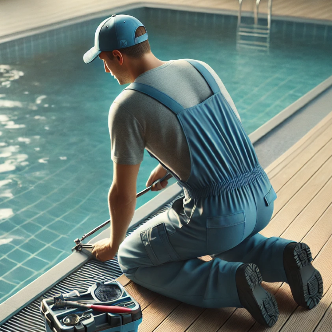 Мастер ухаживает за бассейном