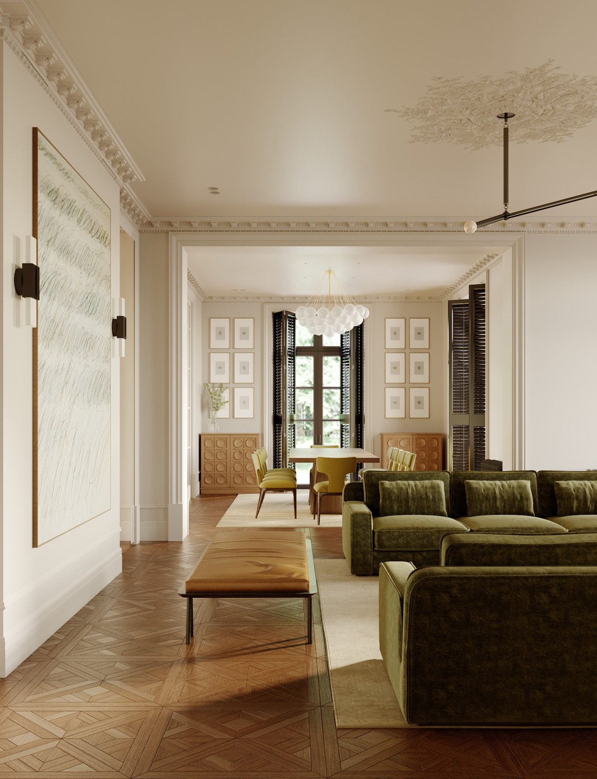 Люстра Apparatus и ставни в интерьере столовой дизайнера Екатерины Фёдоровой