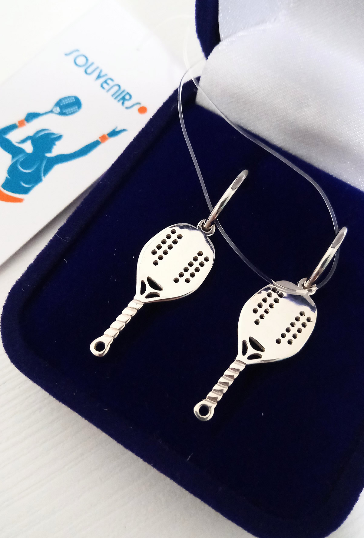 серебряные серьги ракетки пляжный теннис