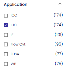 Antibody Selector example with Application filter