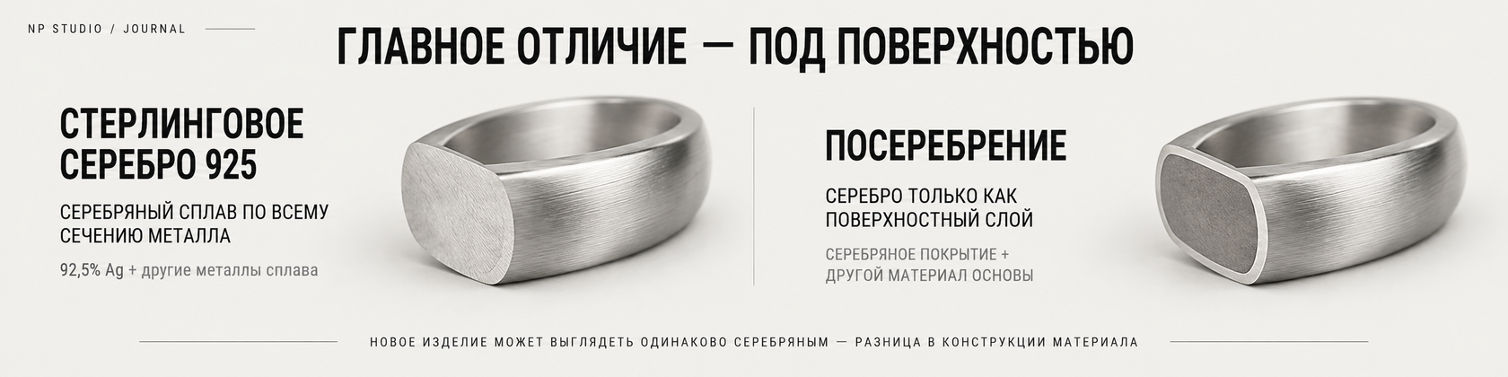 Стерлинговое серебро 925 и посеребрение: серебряный сплав по всему сечению против серебряного покрытия на поверхности