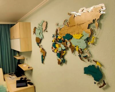 Интерьерные карты мира из дерева на стену купить с доставкой