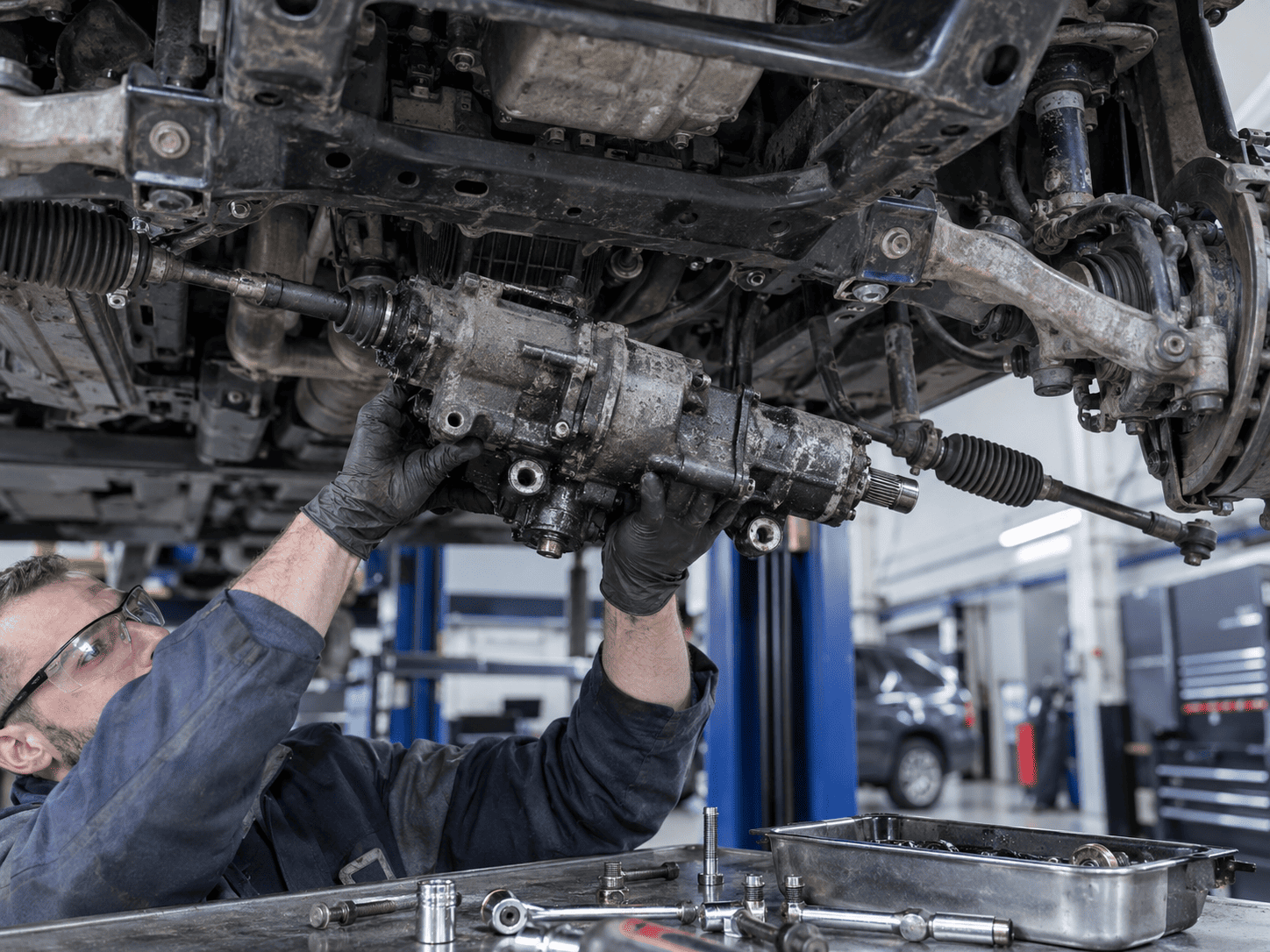 Демонтаж рулевого редуктора для ремонта в сервисе Inside Auto
