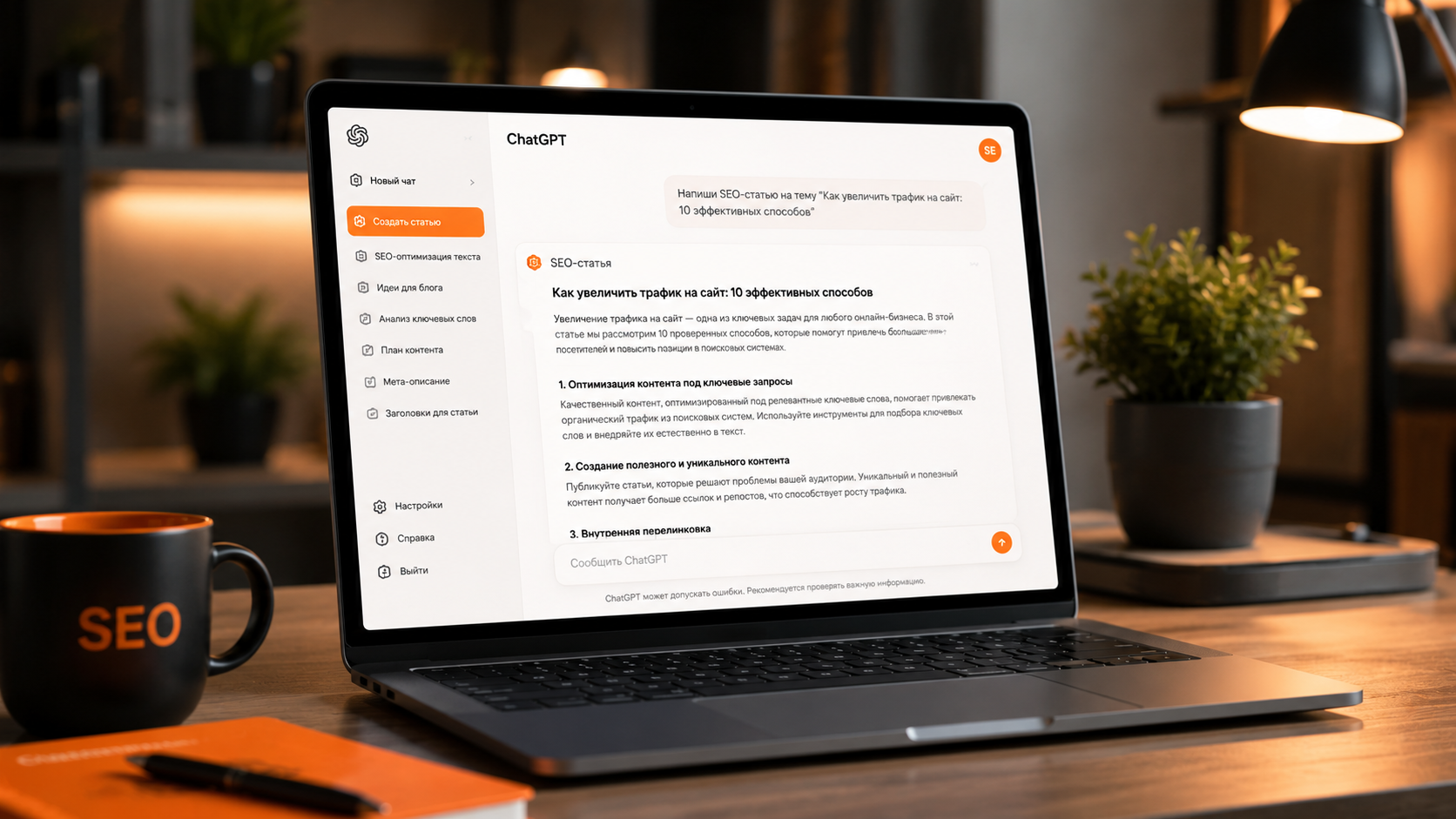 нейросеть пишет качественный SEO-текст без воды и переспама для продвижения сайта