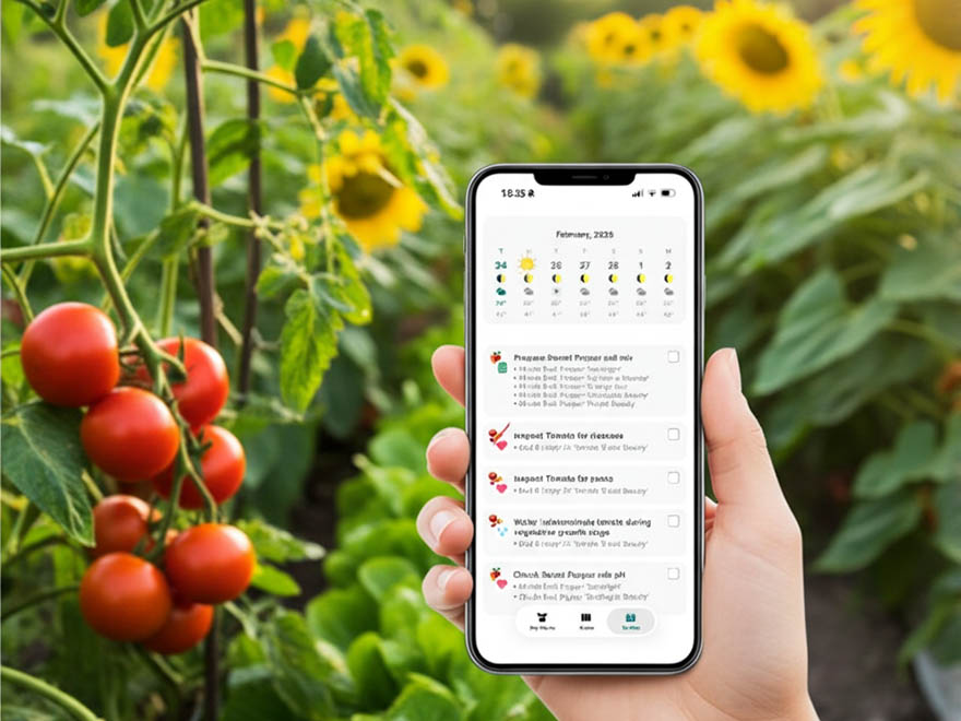 User engaging with Easydacha app in a garden, showcasing improved gardening outcomes