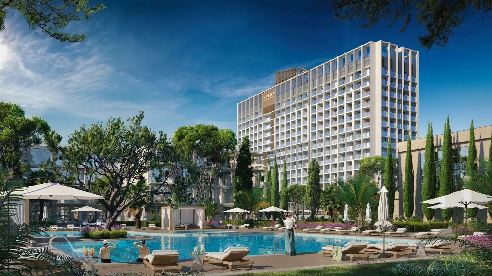 Визуализация бассейна на территории Volna Resort
