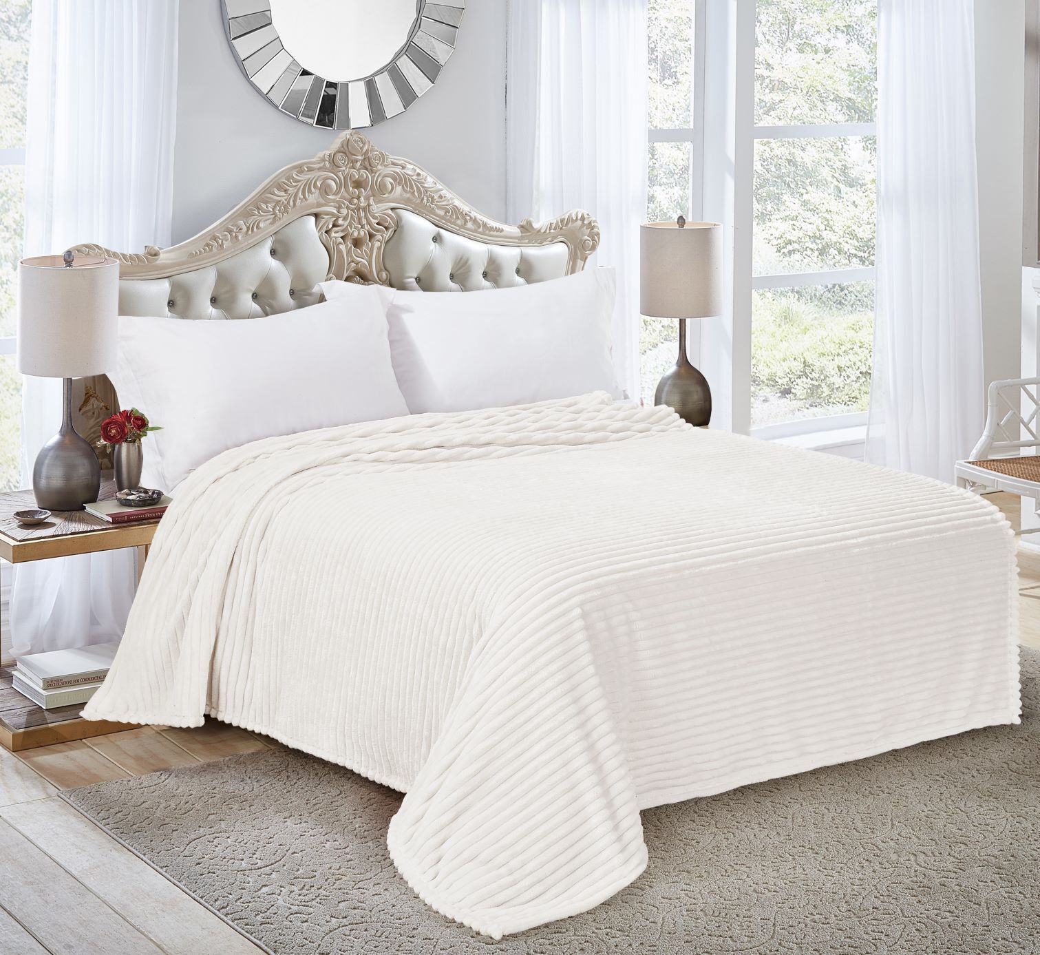 Плед Велсофт цвет Сливочный Лайт полоска 2,7 мм, арт 8855002-ФП-002V