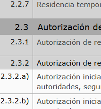 Tabla de tasas — línea 2.3.1 arraigo