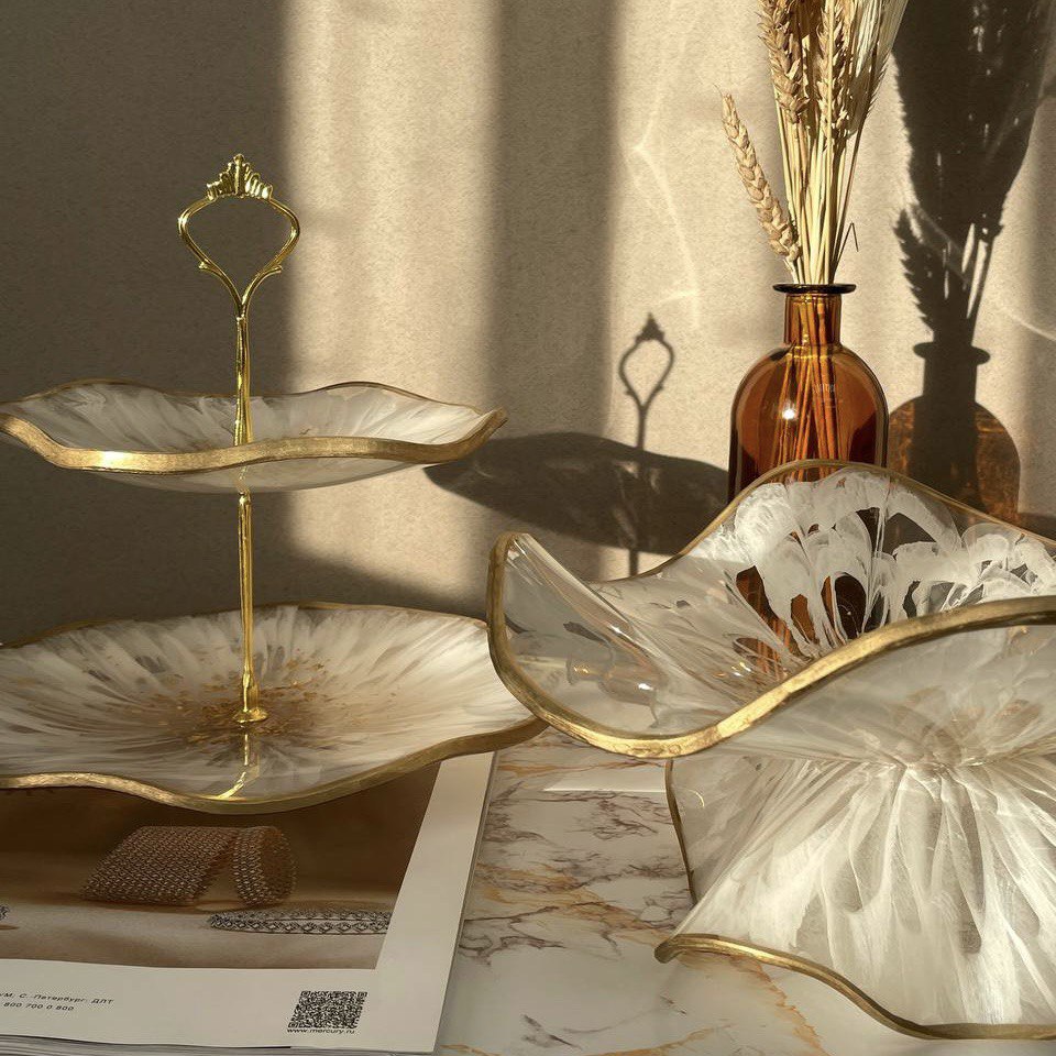 Конфетница на ножке, фруктовница, этажерка и салфтница из эпоксидной ...