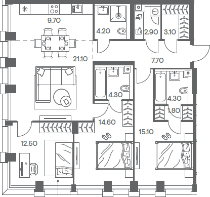 4-комн 95,3 м²