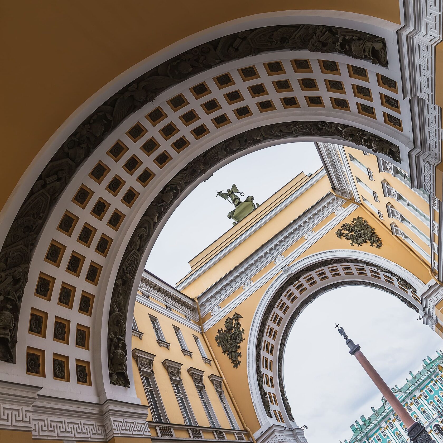 arch of the general staff building at the palace square in saint petersburg