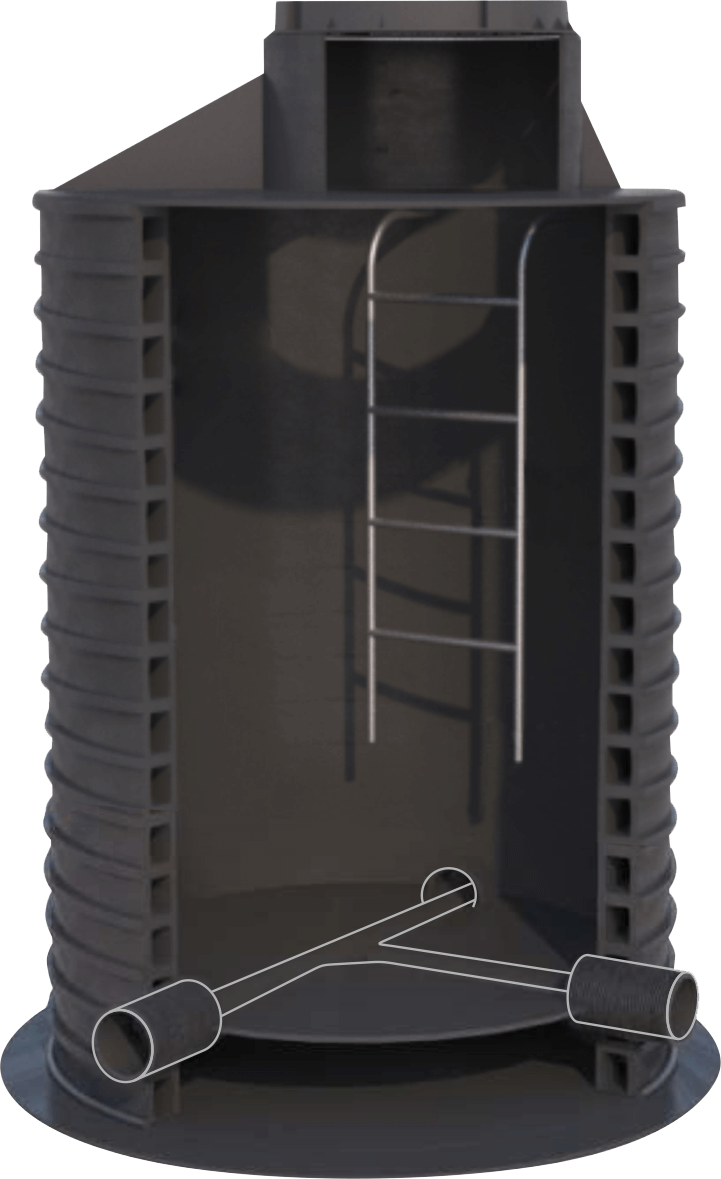 Канализационный колодец с тройниковым типом лотка