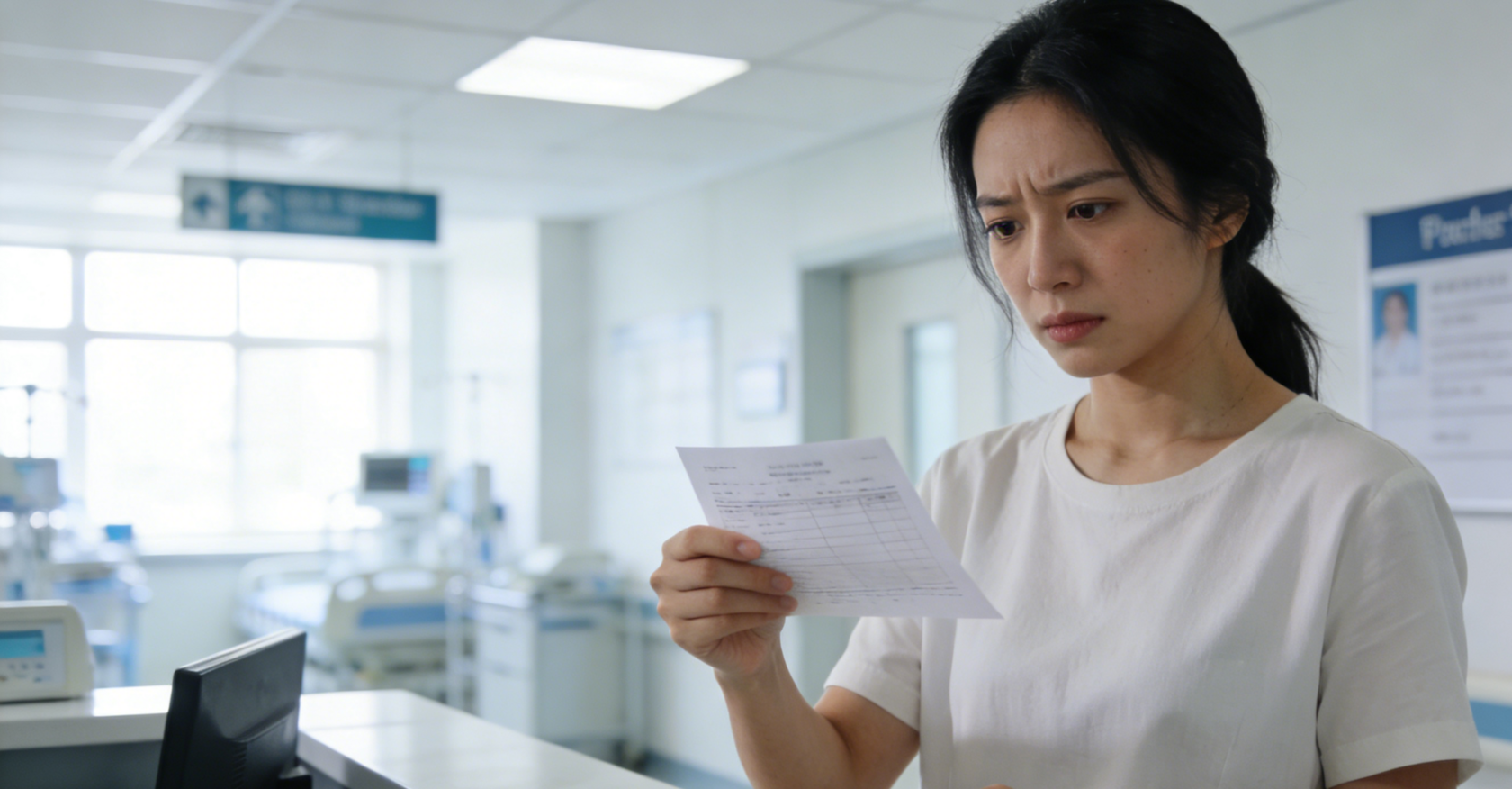 a woman looks at the medical report with great confusion.