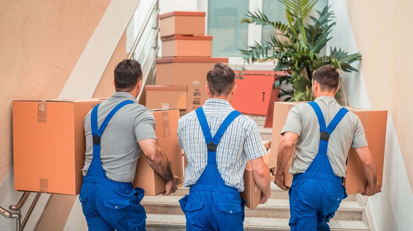 Грузчики переносят мебель в Воронеже