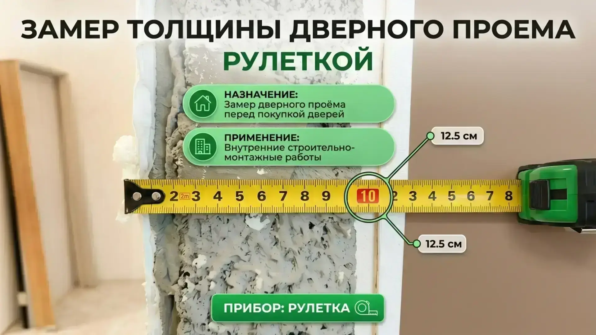 Измерение глубины дверного проёма (толщины стены)
