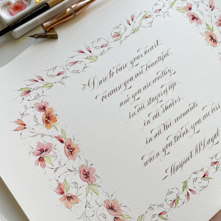 Watercolor Floral border calligraphy