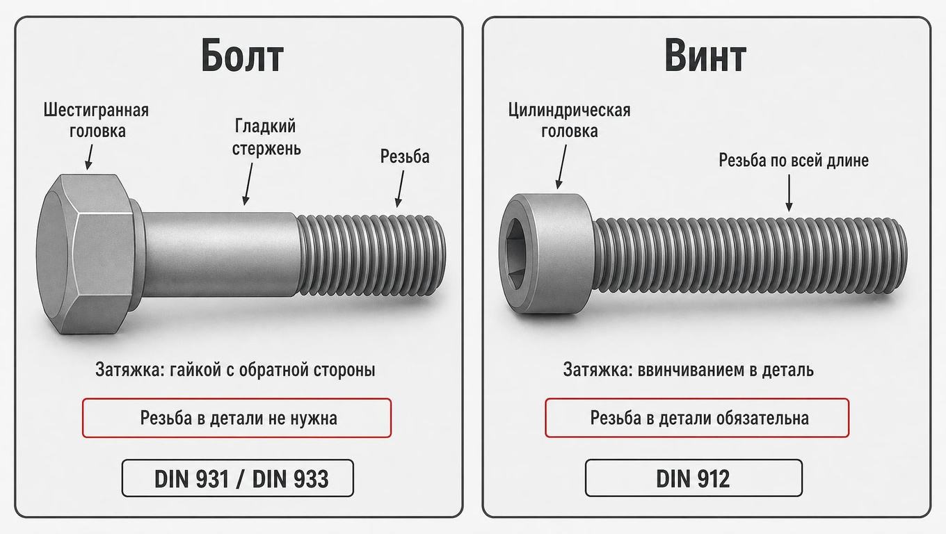 Отличия винта от болта