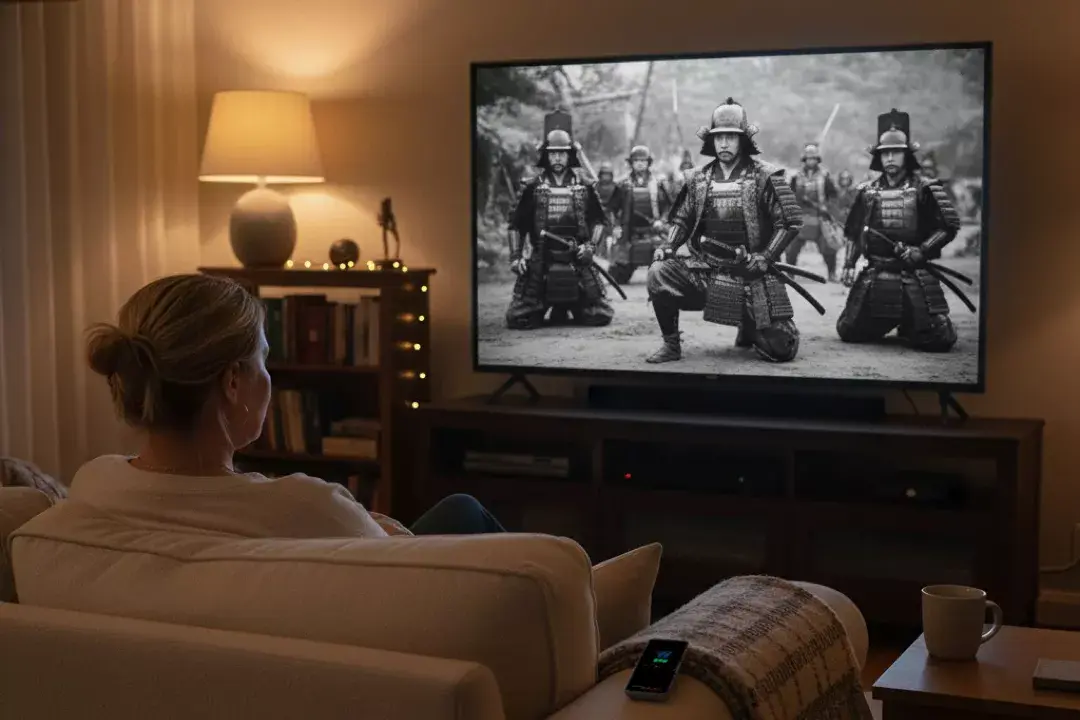 Амина вечером смотрит фильм про самураев