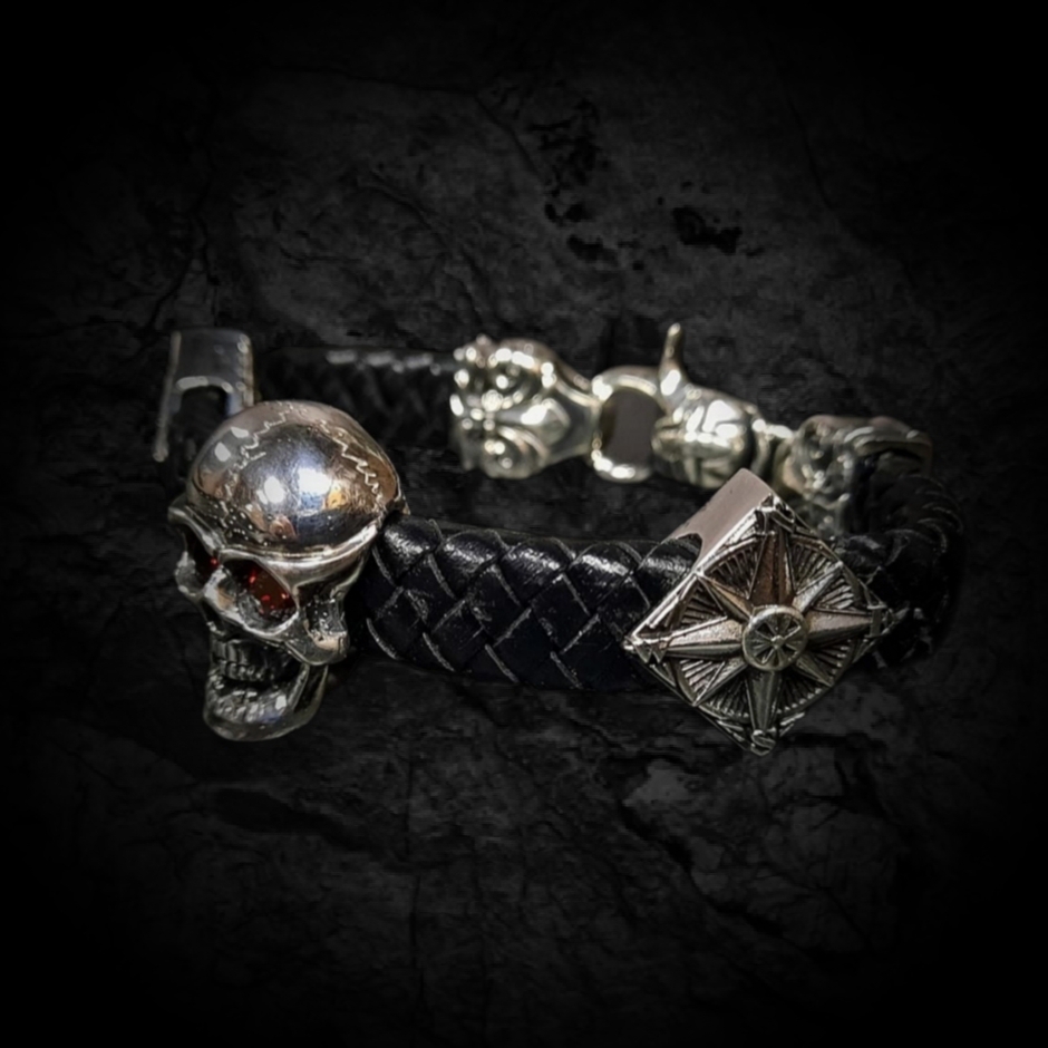 байкерский браслет, мото браслет, серебряный браслет мужской массивный.