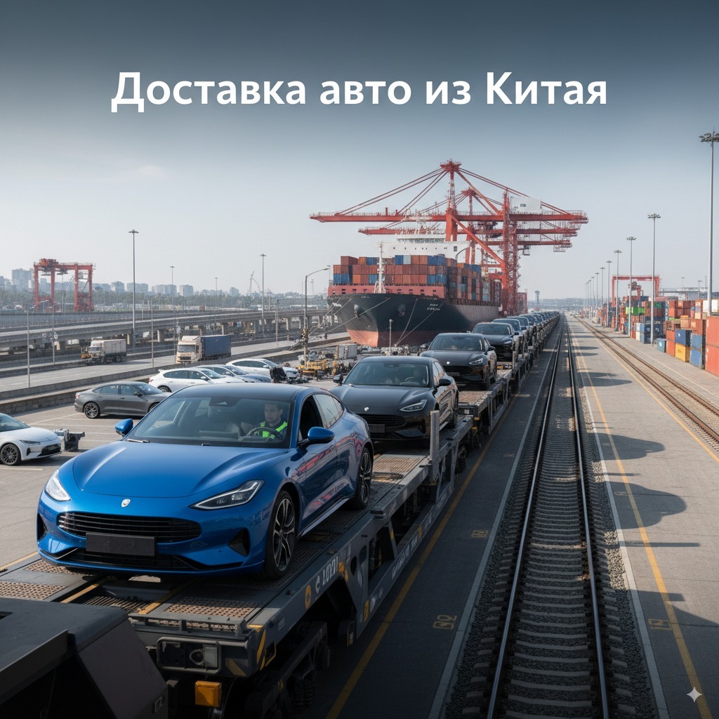 Процесс доставки авто из Китая в Россию: погрузка в порту и прибытие в Россию.