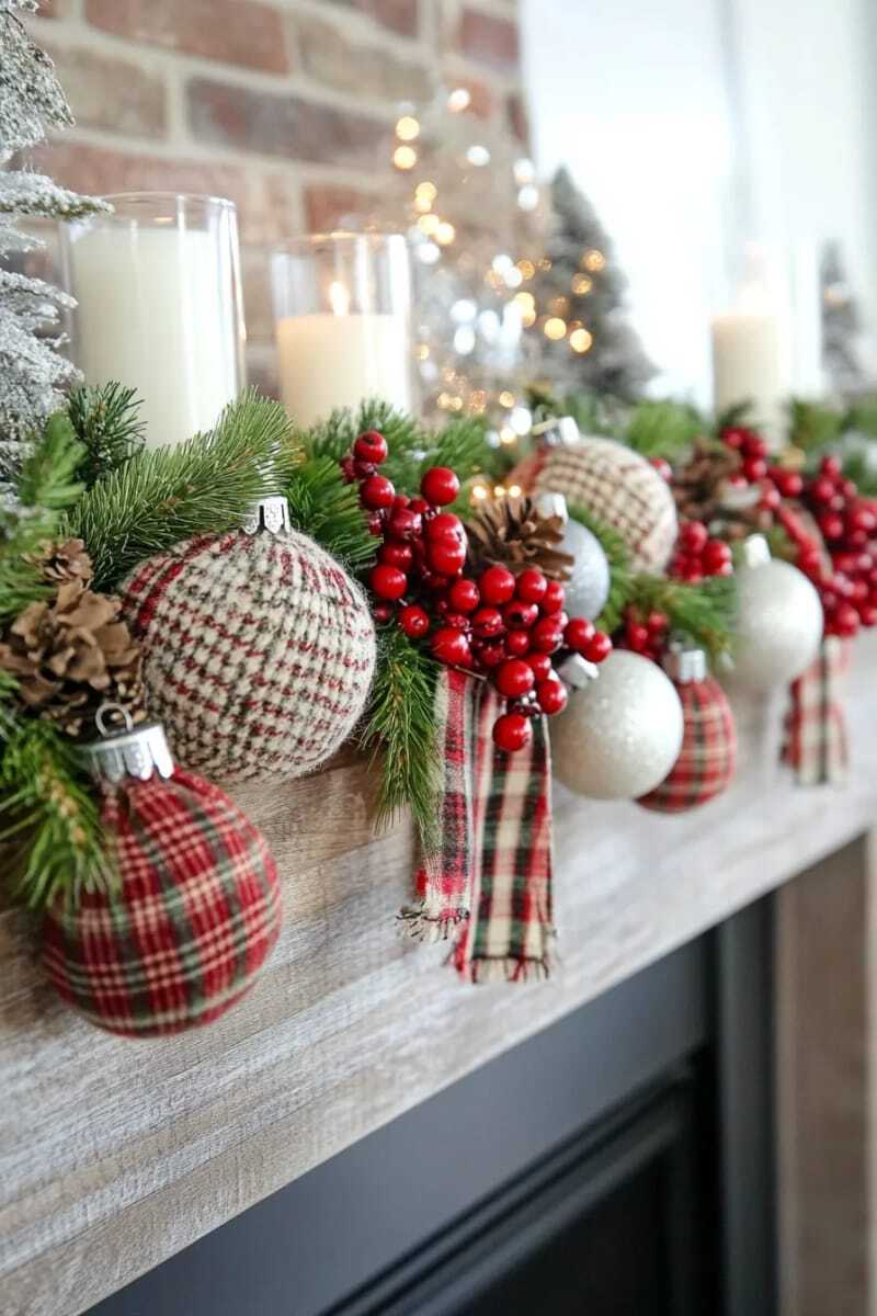 толстая гирлянда из шерстяных шариков в клетку и колокольчиков 1