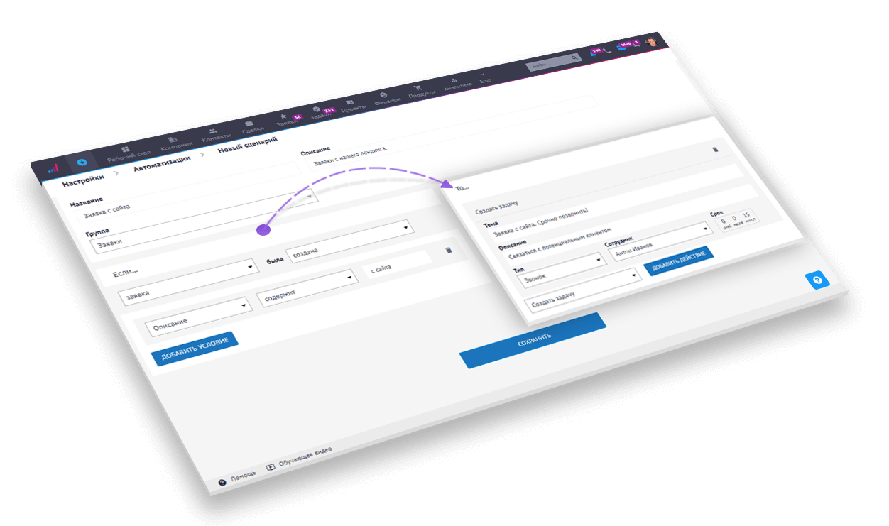 Интеграция и виджеты с помощью CRM