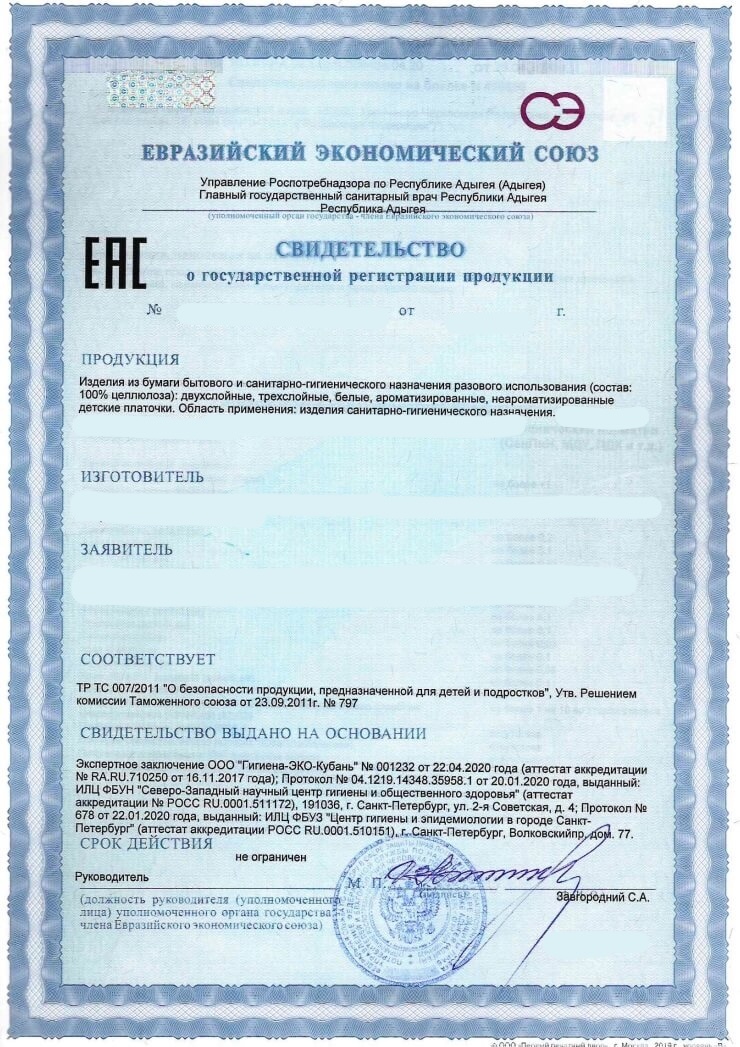 Свидетельство о государственной регистрации — пример