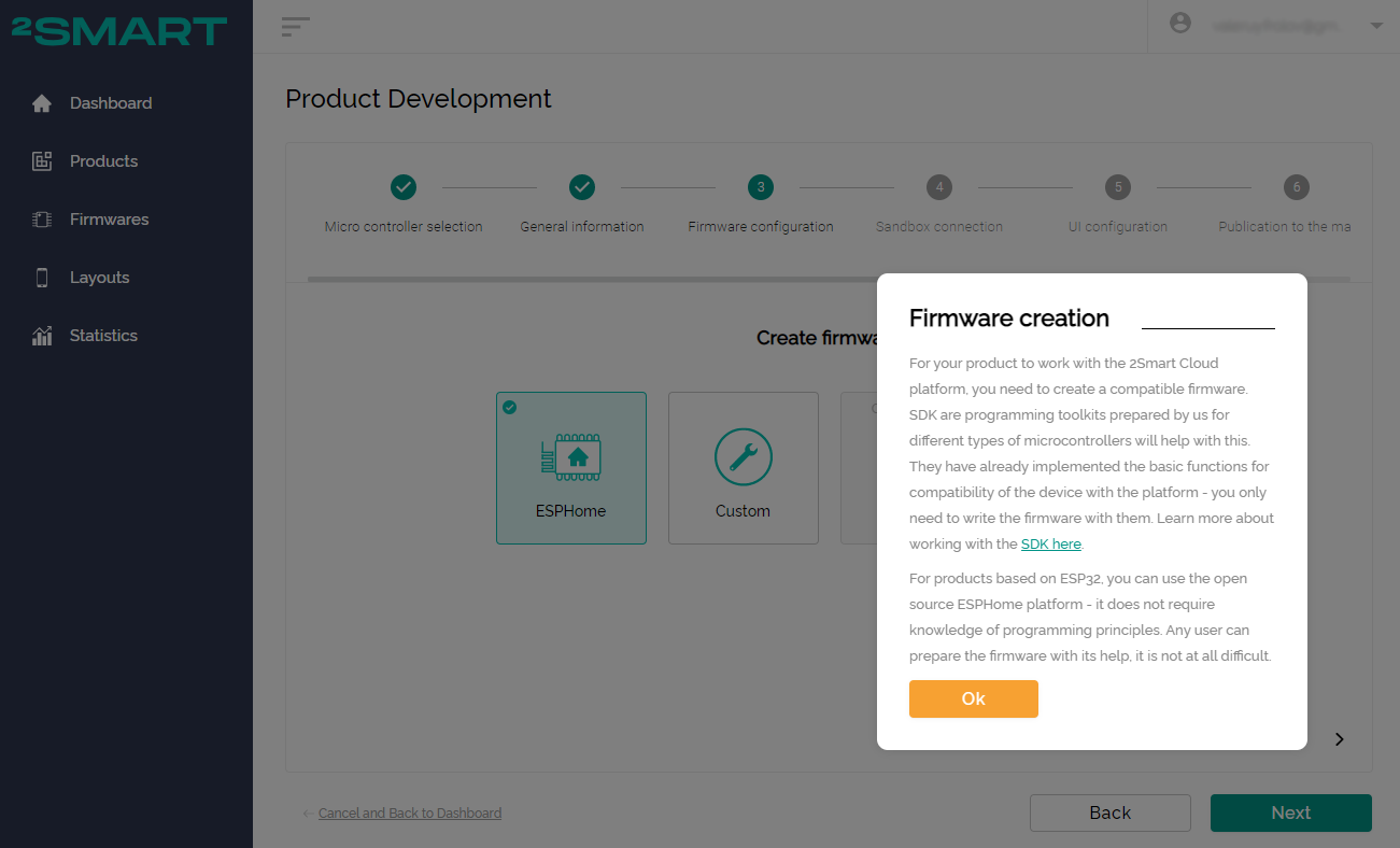 The basic firmware selection window