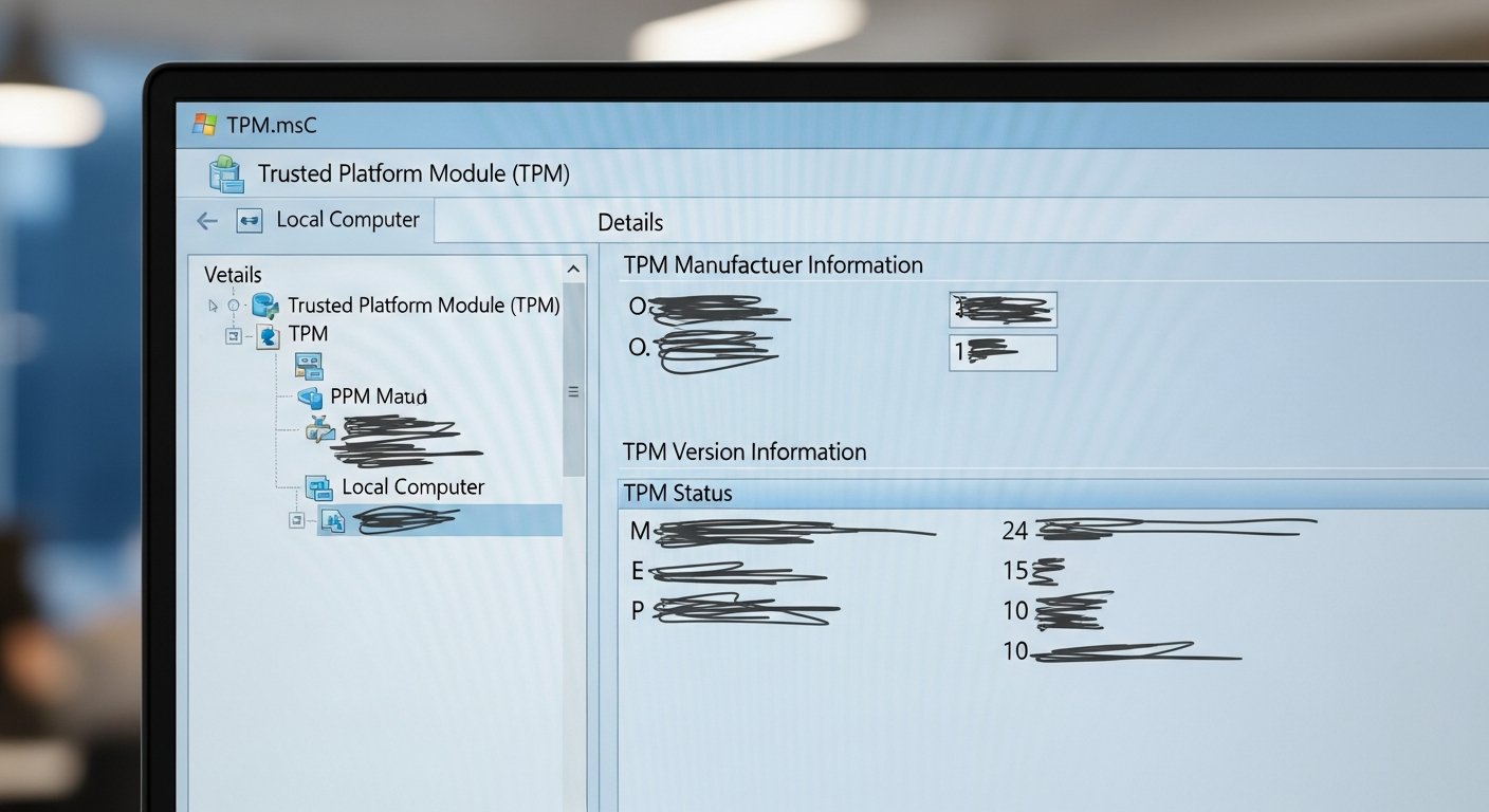 Экран консоли управления TPM в Windows, интерфейс tpm.msc с информацией о версии и статусе модуля