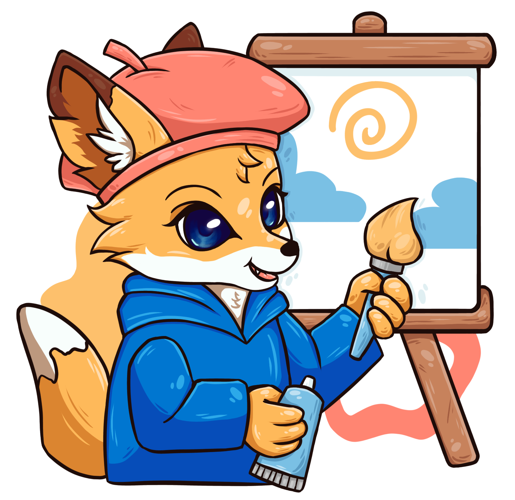 Лис фенёк с мольбертом,иллюстрация