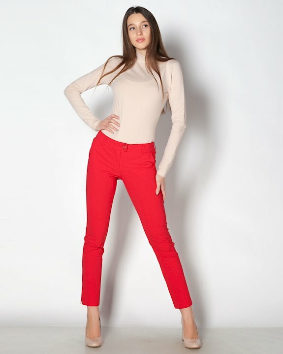 Дамски панталон по крака тип скини в модерен ярко червен цвят