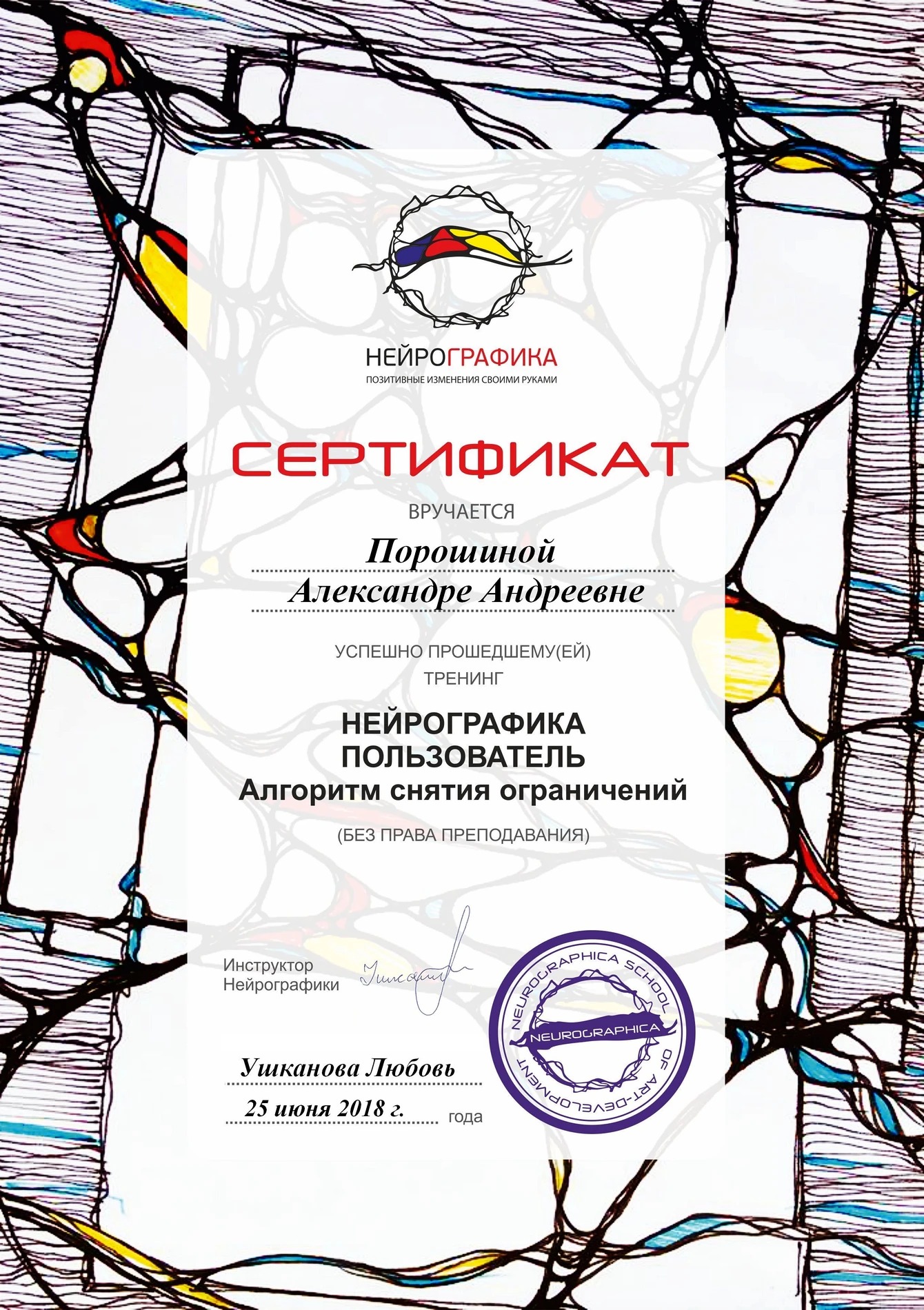 Neurographica School — «Нейрографика. Пользователь. Алгоритм снятия ограничений»