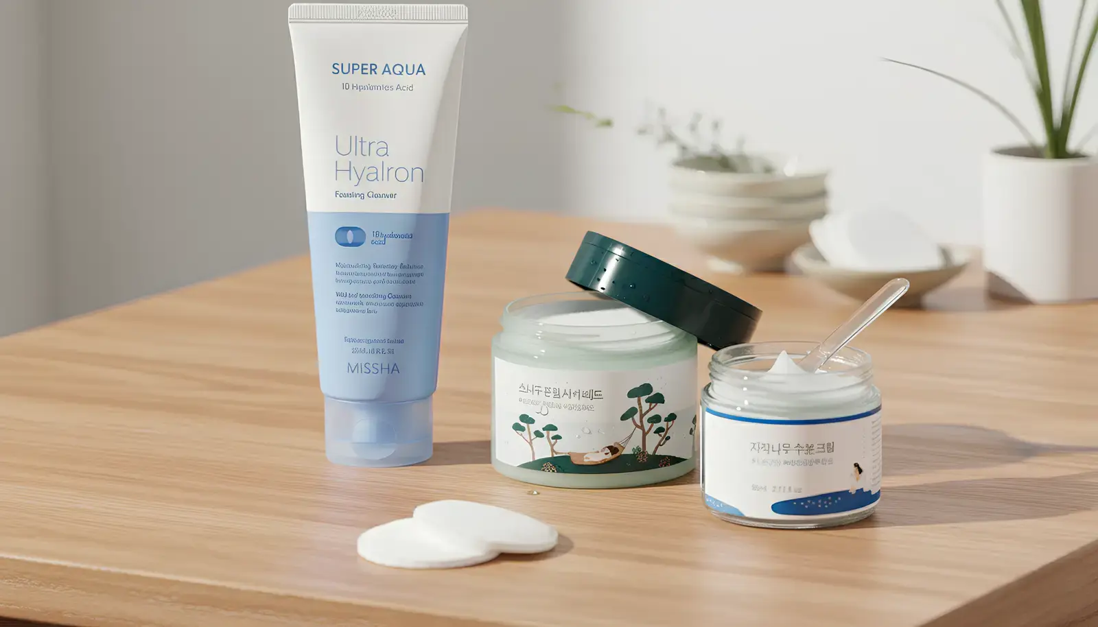 Пенка для умывания Missha, крем Round Lab с соком березы, пэды с экстрактами сосны и центеллы для проблемной кожи Round Lab