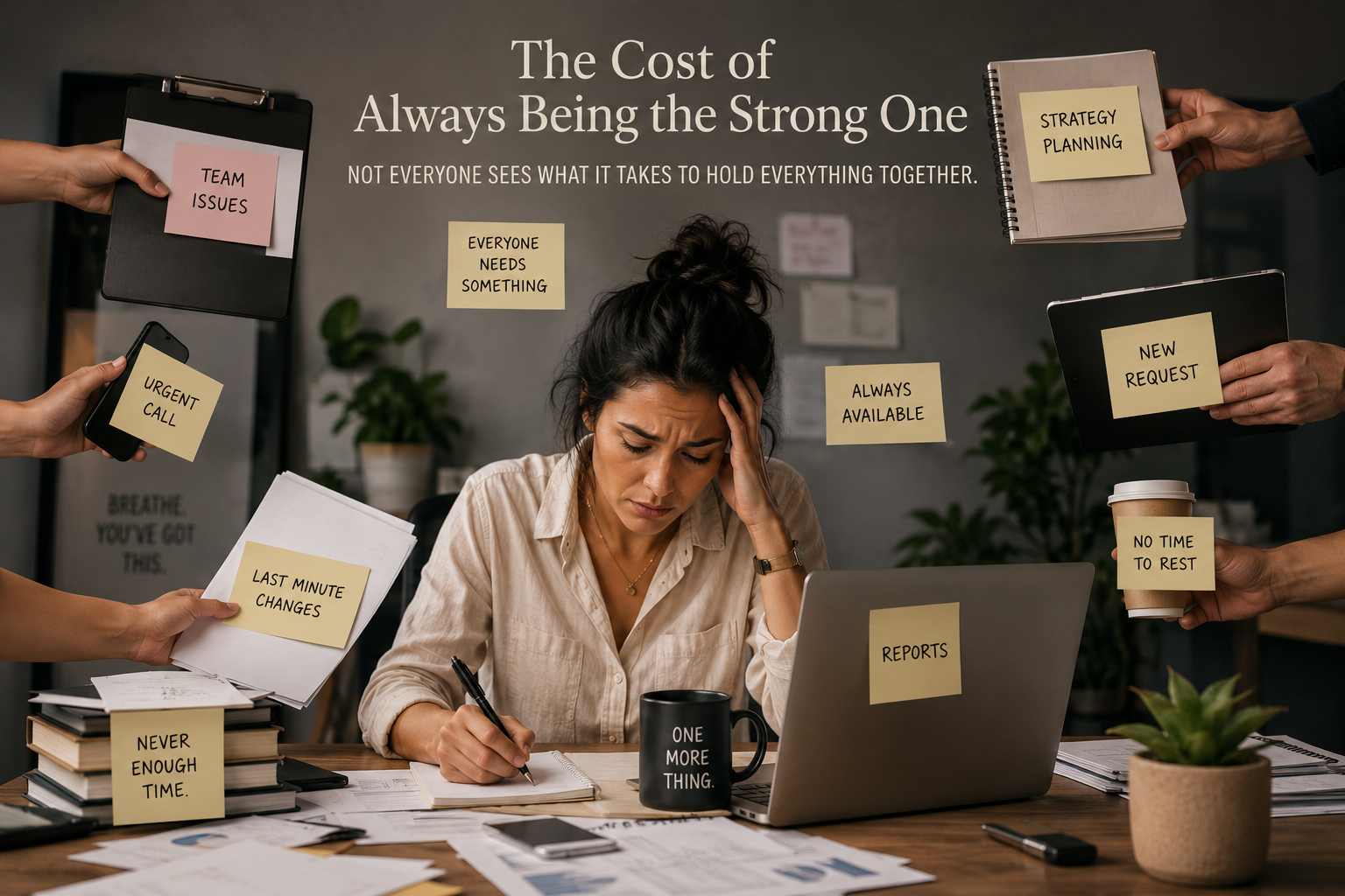 Person carrying the weight of always being the strong one