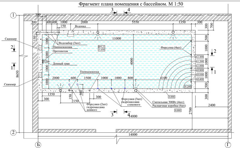 Бассейн чертеж dwg