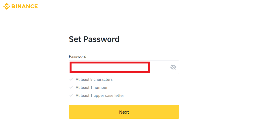 Setting the Binance account password