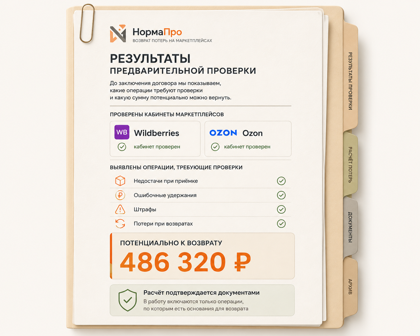 Результаты предварительной проверки кабинетов Wildberries и Ozon